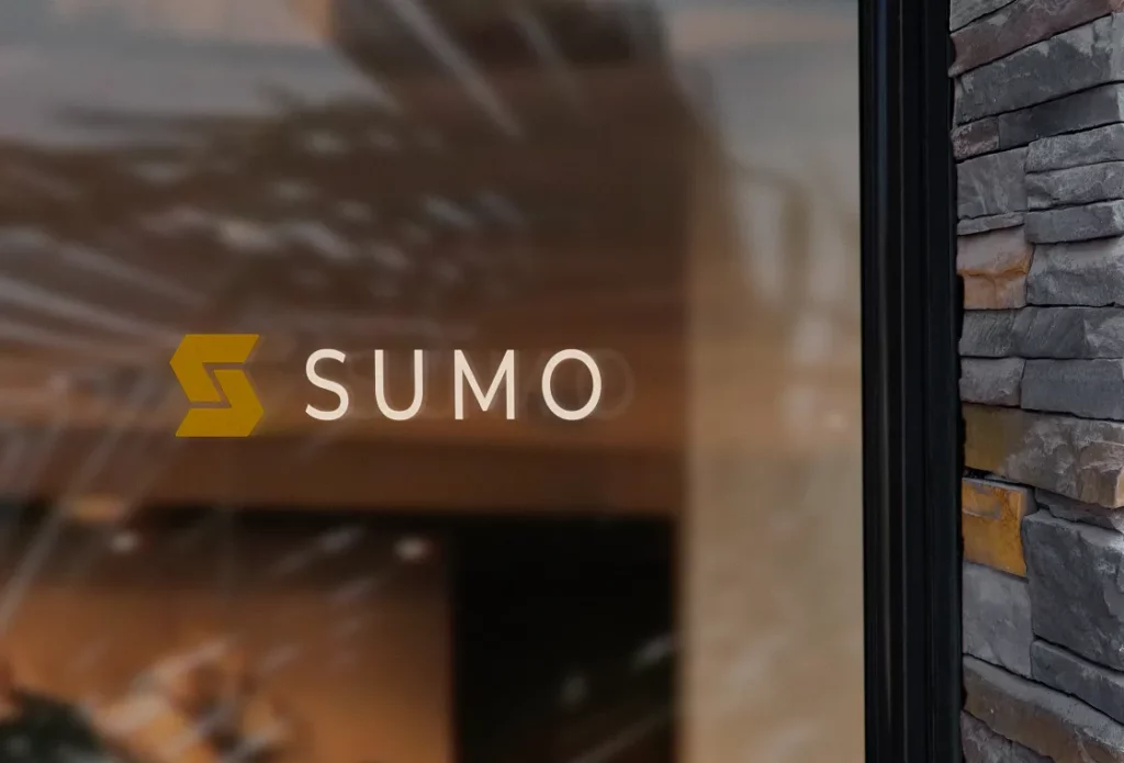Sumo logo on glass window